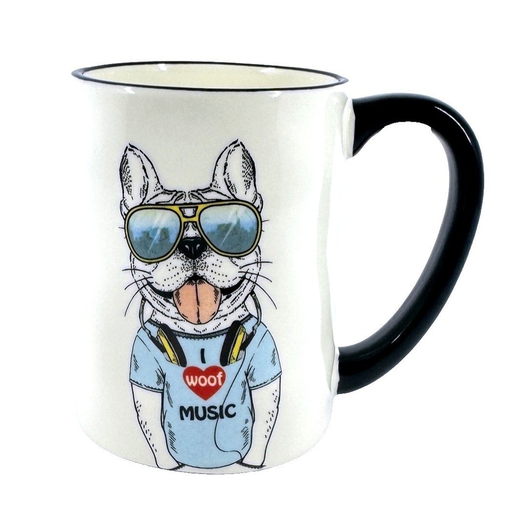 Signature Housewares French Bulldog Mug I Woof Music Hipster Dog Stoneware